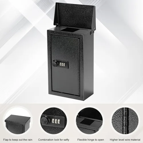 Miniatura 5 de xydled Caja de llaves montada en la pared con cerradura de combinación, buzón de metal, caja de almacenamiento para interiores y exteriores, buzón