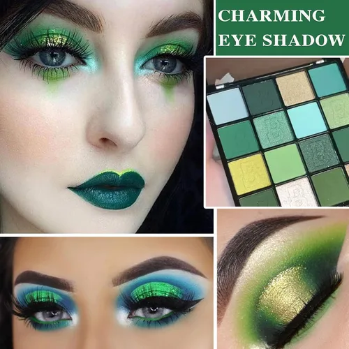 Miniatura 2 de Paleta de sombra de ojos verde brillante de 16 colores, paleta de sombra de ojos metálica mate impermeable, paleta de sombra de ojos altamente