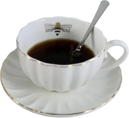 Miniatura 9 de YBK Tech Strengthen - Juego de tazas y platillos de porcelana, taza de 9 onzas con platillo, abeja dorada dentro de la taza (rosa)