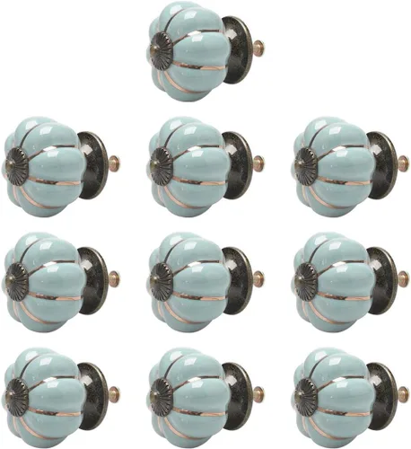 uxcell Pomos de cerámica vintage con forma de calabaza, pomo para muebles, puerta, armario, armario, aparador, decorativo, color azul claro