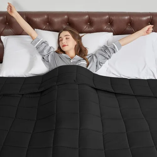 Miniatura 2 de CYMULA Manta con peso para adultos (25 libras, 80 x 87 pulgadas, tamaño King, color negro) - Mantas pesadas refrescantes transpirables para verano e