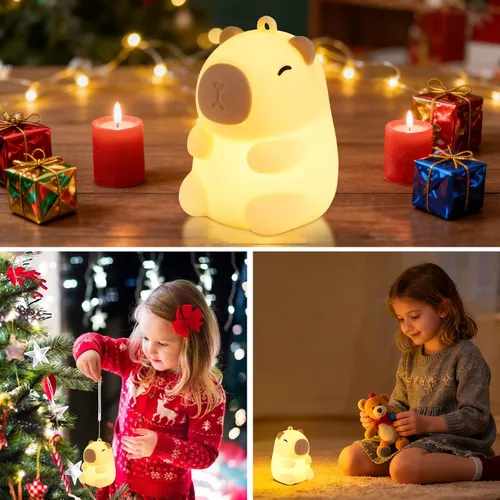 Miniatura 2 de Luz Nocturna de Capibara Navideña Suave con Modos RGB Regulable Luz Nocturna de Guardería para Lactancia Colgable Linda Lámpara de Animal Novedosa