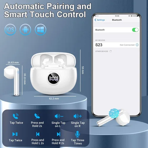 Miniatura 7 de Auriculares inalámbricos, auriculares Bluetooth 5.3 2024 con auriculares estéreo de alta fidelidad con micrófonos ENC con cancelación de ruido