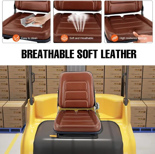 Miniatura 4 de Asiento de tractor de suspensión de PVC con respaldo ajustable de 140° Marrón Se adapta a carretilla elevadora de excavadora, tractor, cargador