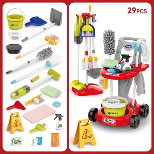 Miniatura 2 de Juego de limpieza para niños pequeños, juego de juguetes de limpieza para niños, nuevo juego de limpieza desmontable de 29 piezas para niños Rojo