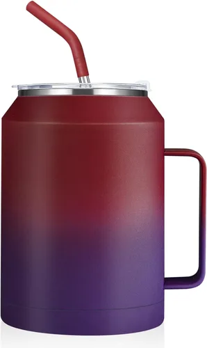 Miniatura 15 de zenbo - Vaso de acero inoxidable aislado al vacío con asa, tapa y popote, mantiene las bebidas frías hasta 36 horas, cuerpo a prueba de sudor, apto
