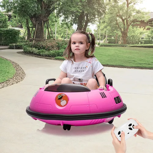 Miniatura 7 de Coche de parachoques eléctrico de 12 V para niños pequeños, con control remoto, giro de 360 grados, luces LED, joysticks duales, cinturón de Rosa