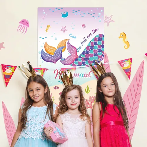 Miniatura 6 de Pin The Tail on The Mermaid Game con 32 colas bajo el mar, decoraciones de fiesta de cumpleaños para niños, recuerdo de fiesta de cumpleaños