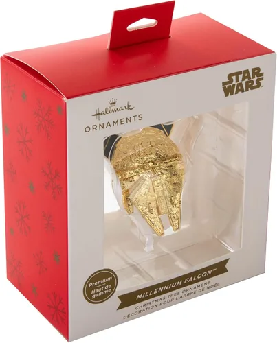 Miniatura 5 de Hallmark Adorno de halcón milenario dorado de alta calidad, decoración de árbol de Star Wars, adorno colgante, adorno coleccionable de Star Wars