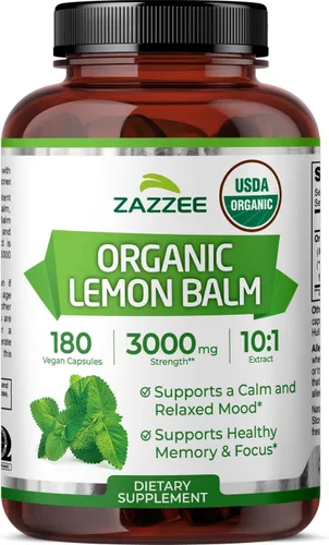 Zazzee Extracto orgánico de bálsamo de limón 10:1, 3000 mg de fuerza por cápsula, 180 cápsulas veganas, suministro para 6 meses, extracto