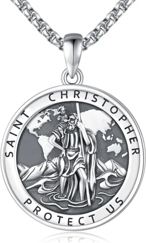 Miniatura 420 de Collar de plata de ley 925 con medalla de San Patrón, colgante de protección católica, amuleto, joyería religiosa para hombres y mujeres