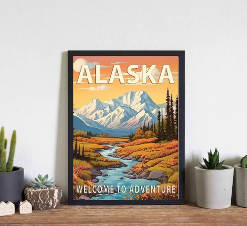Miniatura 2 de Póster artístico de Alaska, decoración artística de paisaje retro de Estados Unidos, pintura de montaña y paisaje de aventura para dormitorio, sala