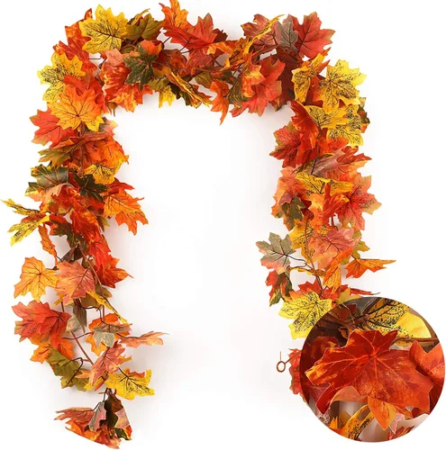 Miniatura 9 de RECUTMS Guirnalda de hojas de arce de otoño, hojas de otoño negras, guirnalda artificial de otoño, decoración de Halloween, Acción de Gracias