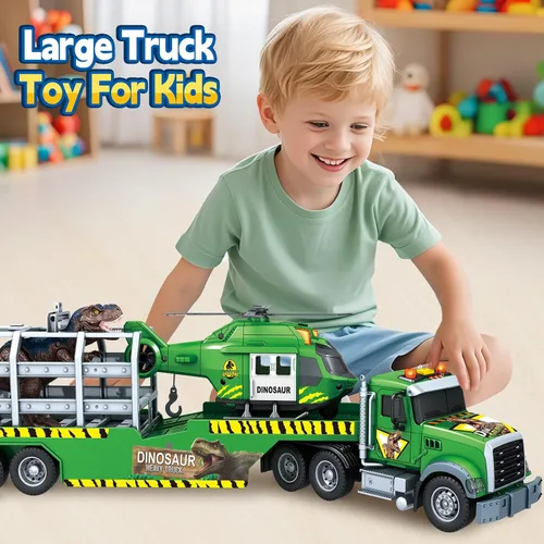 Miniatura 6 de SpringFlower Carrier Dino Truck Juguetes para Niños, Juguete de Camión Semi de 24" con Helicóptero y Juguete de Dinosaurio con Luces, Sonidos