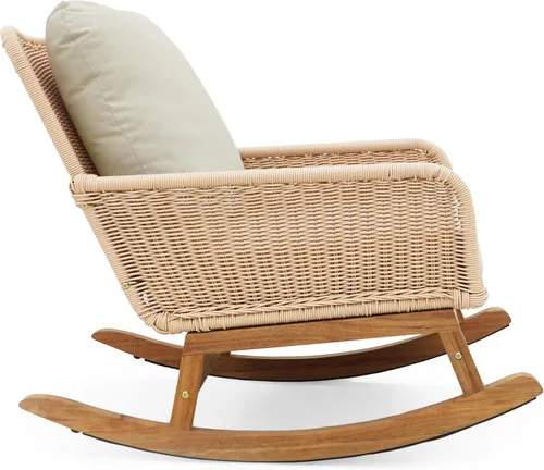 Miniatura 7 de Christopher Knight Home Nadine - Mecedora para patio, mecedora de mimbre, mecedora de patas de madera, silla de mimbre de ratán de polietileno, Beige