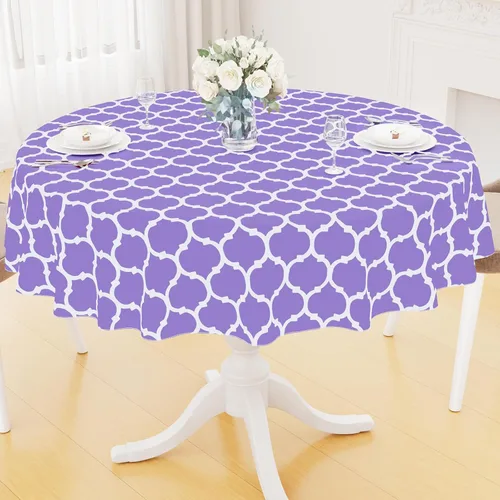 Miniatura 64 de Smiry Mantel redondo de plástico para mesa, mantel de vinilo impermeable con parte trasera de franela para mesas redondas, lavable y a prueba