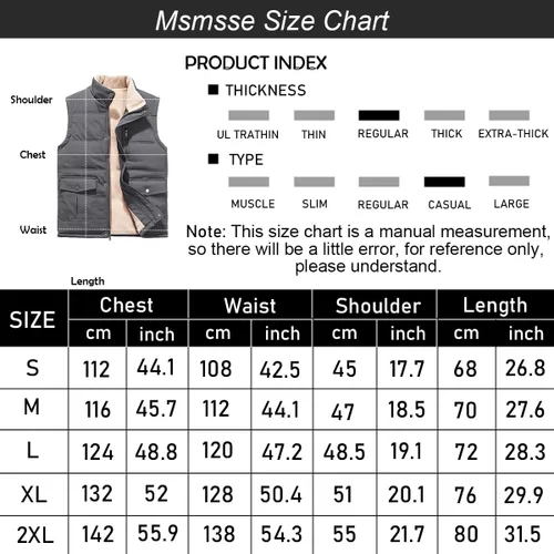 Miniatura 6 de Msmsse Chaleco acolchado de invierno para hombre, chaleco acolchado con cuello alto, chaleco acolchado cálido