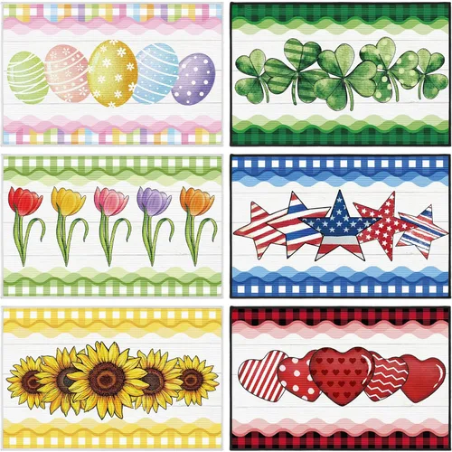 Drydiet Tapete de gnomo de verano, 6 unidades, diseño de girasol, tapete de bienvenida de primavera para 4 de julio, gnomo patriótico, decorativo