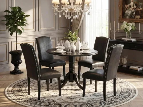 Miniatura 30 de East West Furniture DLEN3-BLK-69 - Juego de muebles de comedor de 3 piezas que contiene una mesa de comedor redonda con gotas y 2 sillas tapizadas