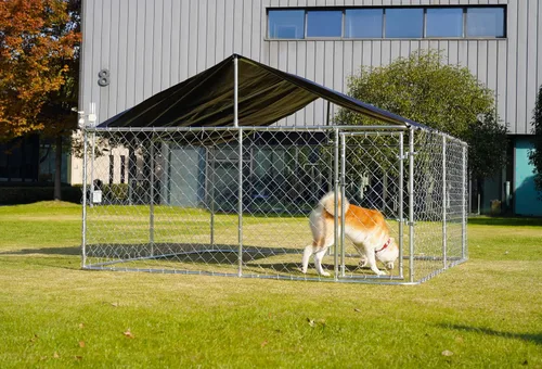Miniatura 7 de Caseta para Perros al Aire Libre, Jaula Resistente para Perros, Casa para Mascotas con Malla, Jaula Grande para Perros, Valla de Acero con Cerradura