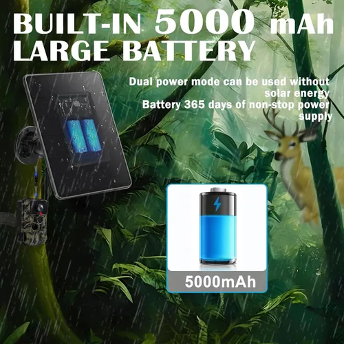 Miniatura 8 de Panel solar de cámara de sendero, mini cargador de batería solar DC 12V/1A 6V/1.5A batería de litio recargable incorporada de 5000 mAh, accesorio