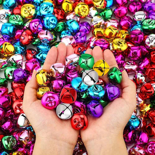 Jinei 500 cascabeles de Navidad de 1 pulgada para manualidades, campanas de Navidad multicolor a granel, colgantes de campanas vintage para