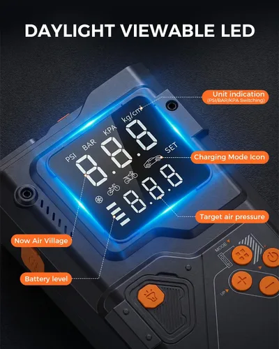 Miniatura 7 de Arrancador de salto con compresor de aire, batería portátil de 12 V con inflador de neumáticos de 150 PSI, banco de energía de emergencia