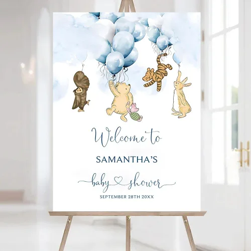 Miniatura 11 de Letrero de bienvenida personalizado de Pooh, cartel de bienvenida al baby shower, baby shower de oso Pooh, revelación de género, decoraciones