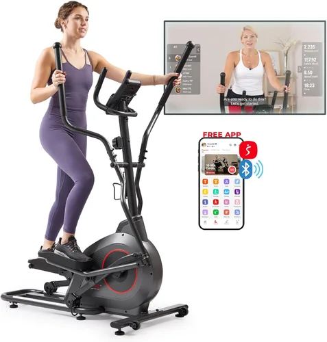 Sunny Health & Fitness Smart Upright Elliptical w/Pulse Sensor Built-in, Indoor Full-Body Cross-Training & Cardio Exercise Machine for Home, Free