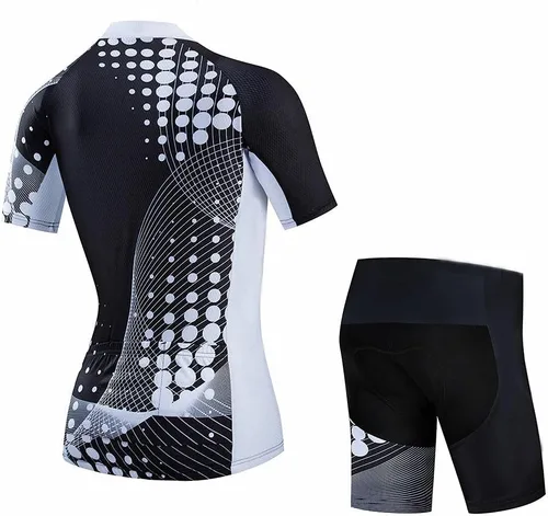 Miniatura 2 de Conjunto de ropa de ciclismo de manga corta para mujer, camisetas de ciclismo de carretera, transpirable, con pantalones cortos acolchados de gel 20D