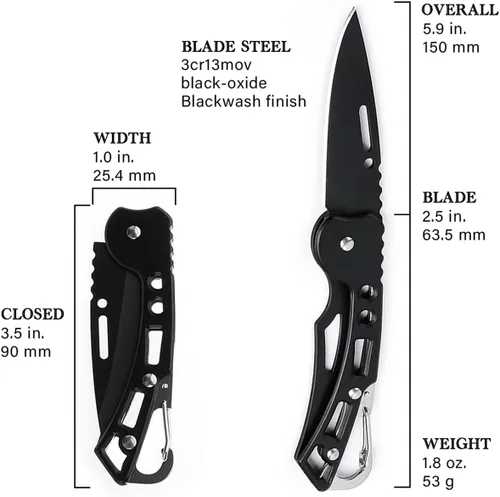 Miniatura 2 de Cuchillo de bolsillo, cuchillo de bolsillo con cadena, hoja de solo 2.5 pulgadas. Cuchillo EDC para camping, senderismo, pesca para hombres y Negro