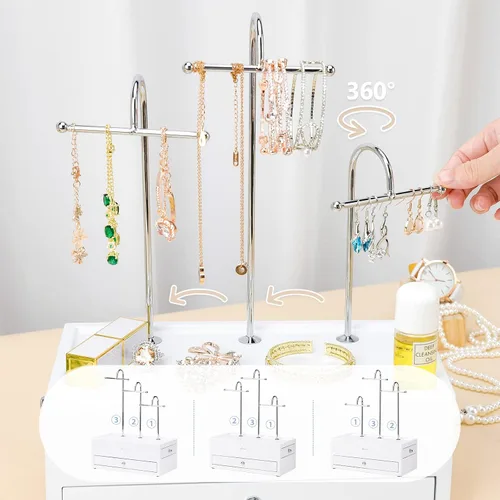 Miniatura 3 de Homde Organizador de joyas para collares, aretes, anillos con ganchos de metal (blanco)
