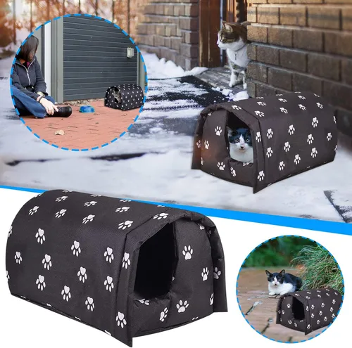 Miniatura 5 de Casa de invierno para gatos para exteriores, resistente a la intemperie, impermeable, impermeable, plegable, relleno de algodón grueso, refugio