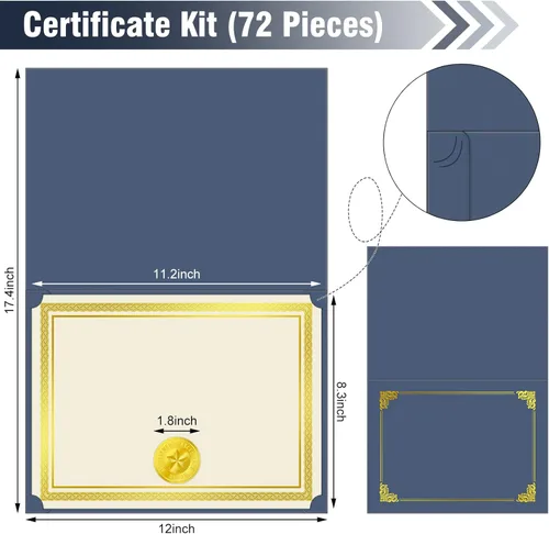 Miniatura 2 de Epakh El kit de certificado de 72 piezas incluye 24 titulares de certificados y 24 papeles, 24 calcomanías de sellos de premio, cubiertas de Azul