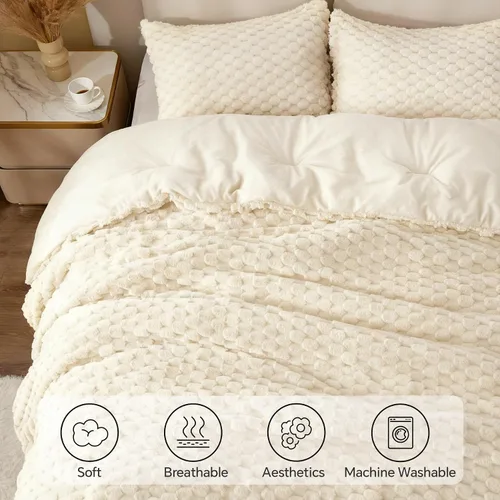 Miniatura 3 de BEDELITE Juego de Edredón Esponjoso Twin - Edredón Suave de Vellón Beige para Cama Twin, Juego de Ropa de Cama Lujoso y Cálido para Invierno, Juego
