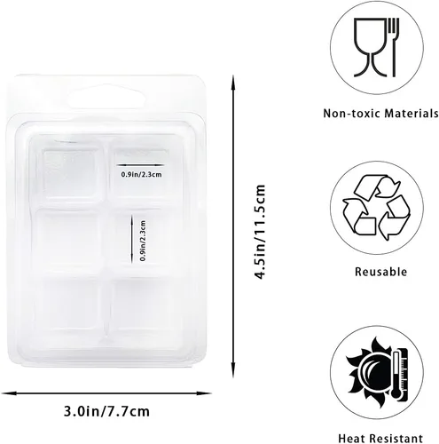 Miniatura 2 de 50 paquetes de moldes de cera derretida, recipientes de cera derretida, bandeja de plástico transparente de 6 cavidades para velas de cera derretida