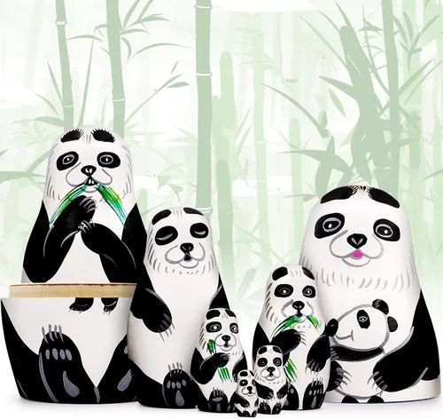 Miniatura 2 de AEVVV Juego de 7 muñecos de anidación lindos, figuras de panda, osos panda anidables, muñecas rusas apilables, muñeca Matryoshka