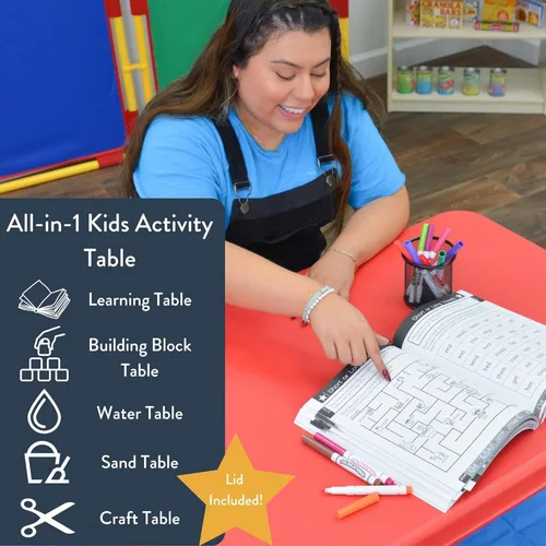 Miniatura 10 de Mesa sensorial mediana con tapa de Children's Factory – 18" de altura, caja de arena con tapa, mesa de agua para niños, rojo
