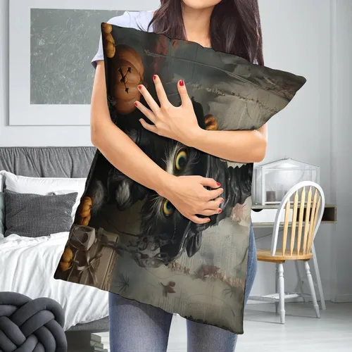 Miniatura 5 de Funda de almohada con sombrero de bruja con diseño de gato de 20 x 30 pulgadas, diseño de impresión de doble cara con cremallera invisible, Patrón 8
