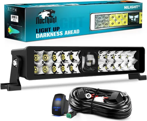 Nilight Barra de luz LED de 14 pulgadas, 21 LED, combo de punto y haz amplio de doble fila, sin tornillos, visión nocturna, luces LED todoterreno de