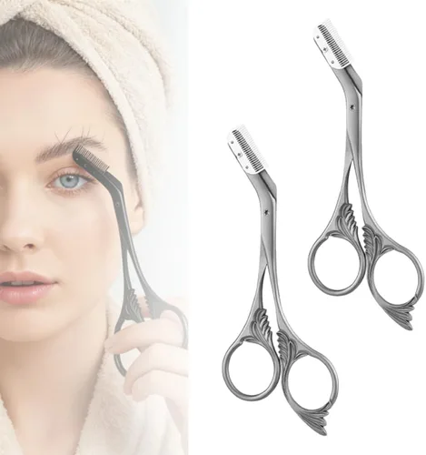Miniatura 12 de Tijeras de corte de cejas con peine, tijeras de cejas 2 en 1 para mujeres, cortador de cejas de precisión de acero inoxidable, herramienta de Negro
