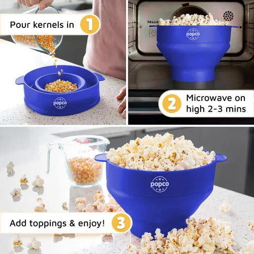 Miniatura 5 de POPCO Palomera de microondas de silicona con asas - Fabricante de palomitas de maíz - Palomera de microondas - Bol plegable - Apta para lavavajillas