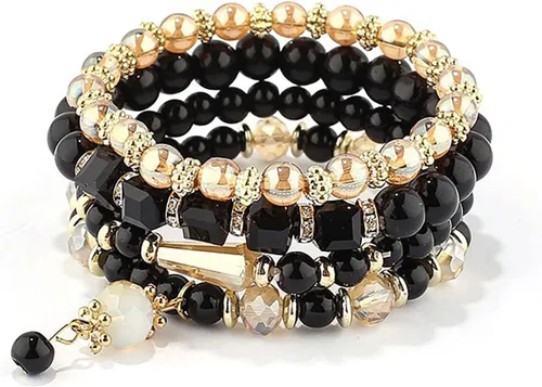 Miniatura 8 de Juego de aretes de joyería para mujer, pulseras apilables con cuentas para mujer, pulseras elásticas multicapa, joyería multicolor