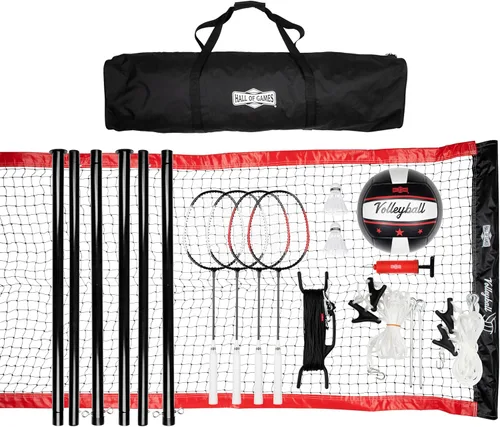 Miniatura 8 de Hall of Games Red de voleibol y bádminton al aire libre con bolsa de transporte, juego de accesorios y postes de acero ajustables perfectos