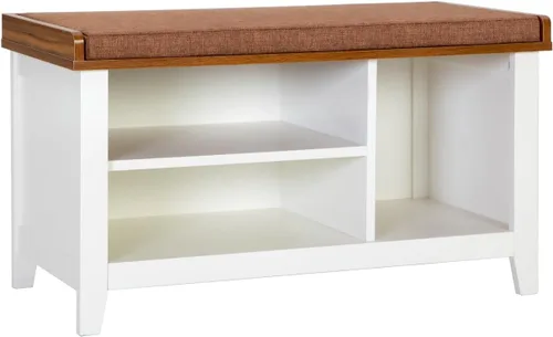Miniatura 7 de MFSTUDIO Banco Organizador de Zapatos, Banco de Entrada para Zapatos Blanco con Asiento y Cojín Acolchado, Organizador de Zapatos Independiente