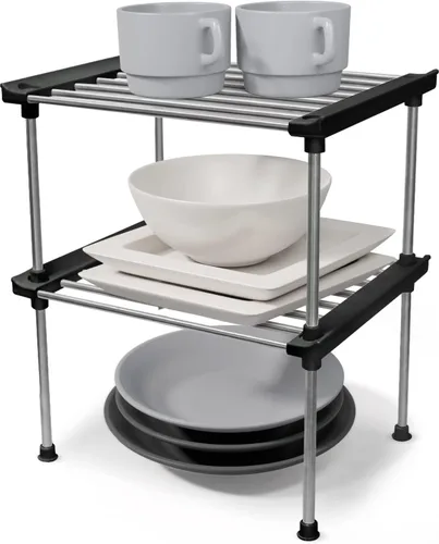 carrotez Estante organizador de gabinete, juego de 2 estantes apilables para mostrador de cocina, organizadores y almacenamiento de gabinetes de