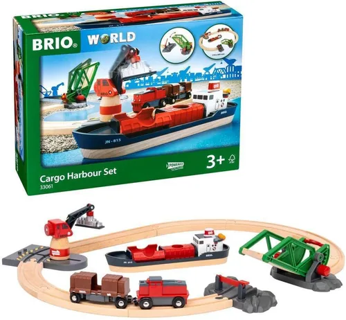 BRIO World - 33061 Cargo Harbor Set | Juego de tren de 16 piezas con accesorios de madera | Regalo ideal para niños mayores de 3 años | Materiales