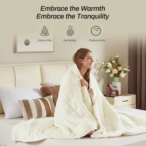Miniatura 4 de Manta pesada de forro polar Sherpa para adultos, 15 libras, manta de felpa suave de doble cara para sofá cama, manta pesada gruesa con cuentas