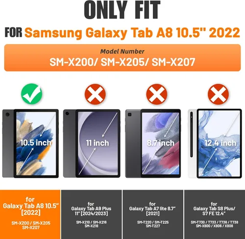 Miniatura 2 de SEYMAC stock Funda para Samsung Galaxy Tab A8 de 10.5 pulgadas, funda de protección contra caídas de cuerpo completo con protector de pantalla