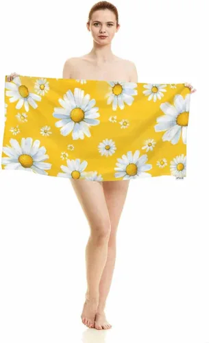 Miniatura 5 de oFloral White Daisy - Toallas de mano de algodón con flores de manzanilla, acuarela amarilla, floral, para jardín, plantas botánicas, toallas suaves